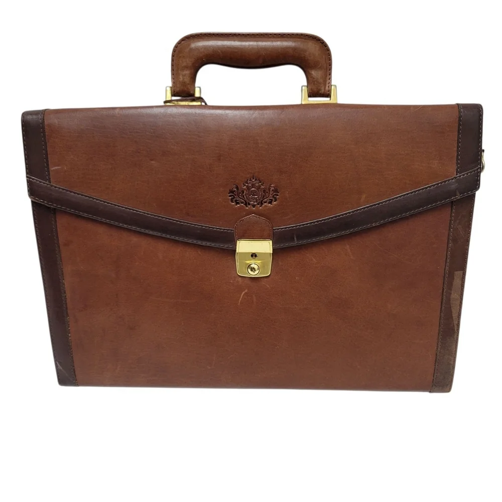 Unbranded Handmade Expandable 3-Compartments Genuine Leather Vintage Briefcase